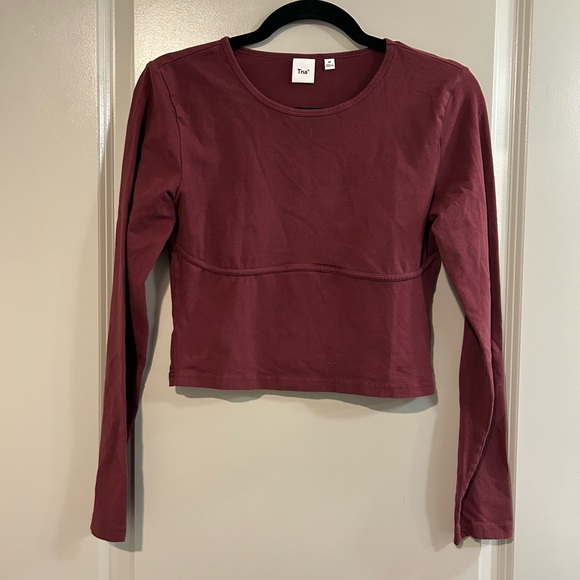 TNA Tops - Aritzia TNA Long Sleeve Cropped Tee in Burgundy